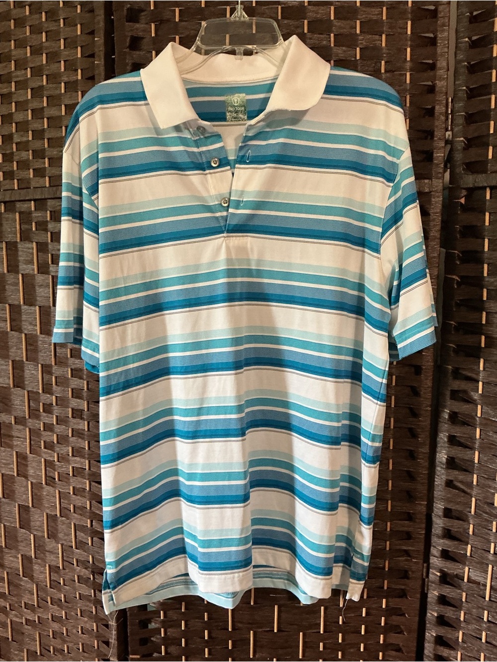 Men's Blue & White Striped Polo Shirt by Pro Tour.